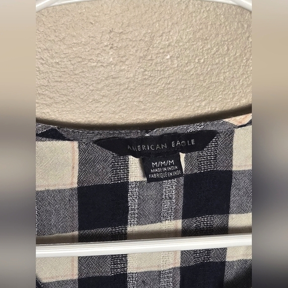 Women's American Eagle 100% Viscose Gingham Plaid Peplum Peasant Top, Medium - Picture 2 of 3